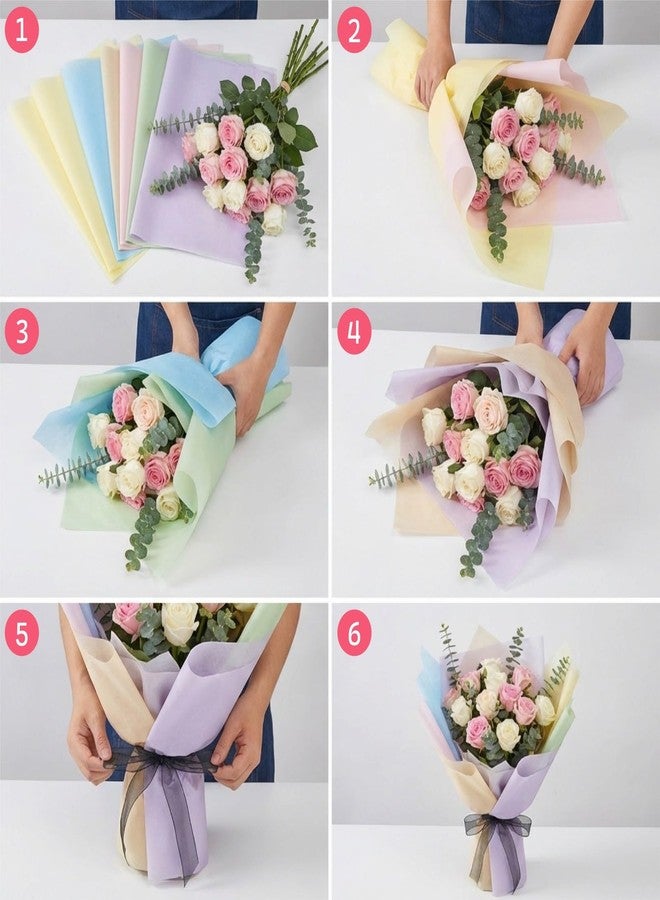 VinTS 48 Sheets 23.6x23.6in Cotton Wrapping Flower Lining Paper,Korean Style Of Waterproof Floral Bouquet Lining Paper,Floral Wrapping Paper for Valentines Bouquets,6 Colors - Image 2